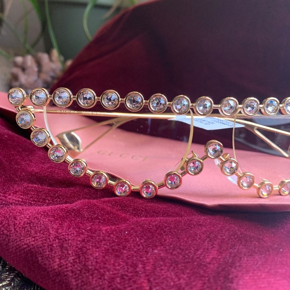 Auth.GUCCI HOLLYWOOD 60 Crystals cat Optical glasses - Picture 9 of 13